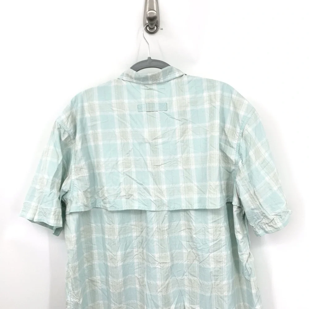 LL Bean Men‎ Size XXL Shirt Blue Plaid Short Sleeve Button Down Top Nylon Vent